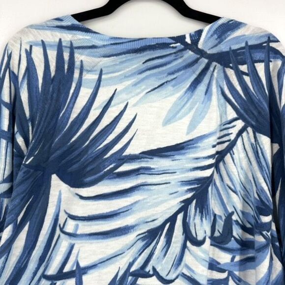 Talbots Tropical Blue & White Sweater V-Neck Size 2X Palm Print Plus Coastal - Picture 5 of 10